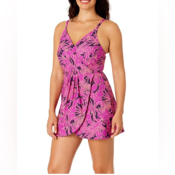Lands End Tulip Wrap Print Swim Dress L - Picture 2 of 12